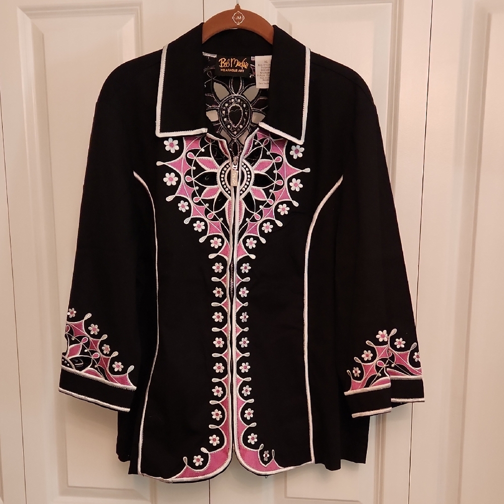 Bob Mackie Black Jacket with Pink and White Embroidery